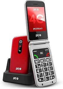SPC Stella 3 - Teléfono móvil para Mayores con Tapa y 4G | Menú y Teclas Grandes | Botón SOS, configuración remota, Compatible audífonos y Volumen 103dB | Base de Carga y 3 memorias directas, Negro