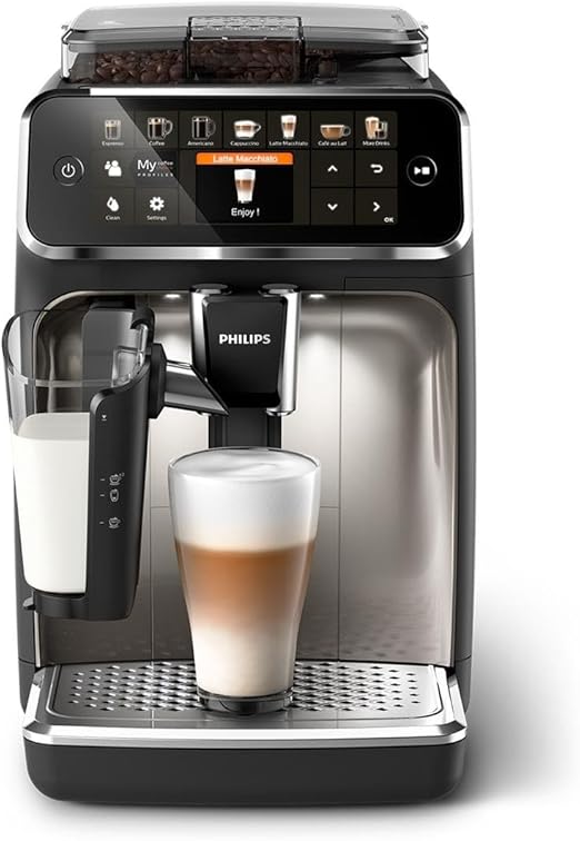 Philips Serie 5400 Cafetera Superautomática - Sistema de Leche LatteGo, 12 Variedades de Café, Pantalla Intuitiva, 4 Perfiles de Usuario, Cromado EP5447/90