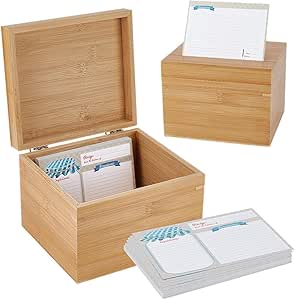 NBEADS Caja de madera para recetas, 50 tarjetas de recetas en blanco, almacenamiento de cocina en casa, 16,2 x 18,1 x 13,5 cm