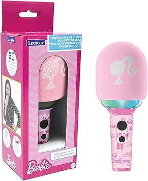 Lexibook, Barbie, Micrófono inalámbrico con Altavoz, 4 modificadores de Voz, Efectos de luz Multicolor, Batería Recargable (MIC280BB)