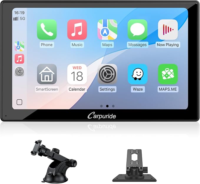 Carpuride V9 - Estéreo portátil para Coche, inalámbrico Carplay y Android Auto, Radio de Pantalla táctil HD 1080P de 9 Pulgadas con BT 5.0, Enlace de Espejo, Soporte de Sentido de luz, Soporte