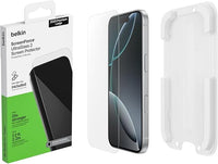 Belkin ScreenForce UltraGlass 2 Protector Pantalla iPhone 17 Pro Max, Película Protectora Frente a Impactos y Arañazos con Bandeja de Alineación Fácil para Instalación Sin Burbujas, Cristal Reciclado