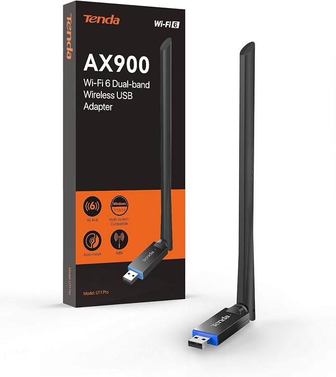 Tenda AX900 Adaptador USB WiFi para PC, Doble Banda 2.4G/5GHz, Antena WiFi 6dBi, Soft-Ap, MU-MIMO, WPA2, Windows 7/10/11, U11 Pro