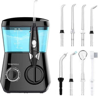 TUREWELL Irrigador Dental, Irrigador Bucal con 8 Boquillas Multifuncionales, Capacidad de 600ml, 10 Ajustes de Presión del agua, Limpieza Dientes Negro