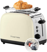 Russell Hobbs Tostadora Colours Plus, 2 Ranuras Cortas y Anchas, Tostador para 2 Rebanadas, Bandeja Recogemigas, Calientapanecillos, Función Cancelar y Descongelar, Acero Inoxidable, Crema, 26551-56