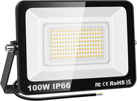 RIGIDON Luz de inundación LED de 100 W para exteriores, 10000 lm, luces superbrillantes para exteriores, luz diurna de 6000 K, luz blanca cálida, IP66, patio (blanco cálido, 100 W)
