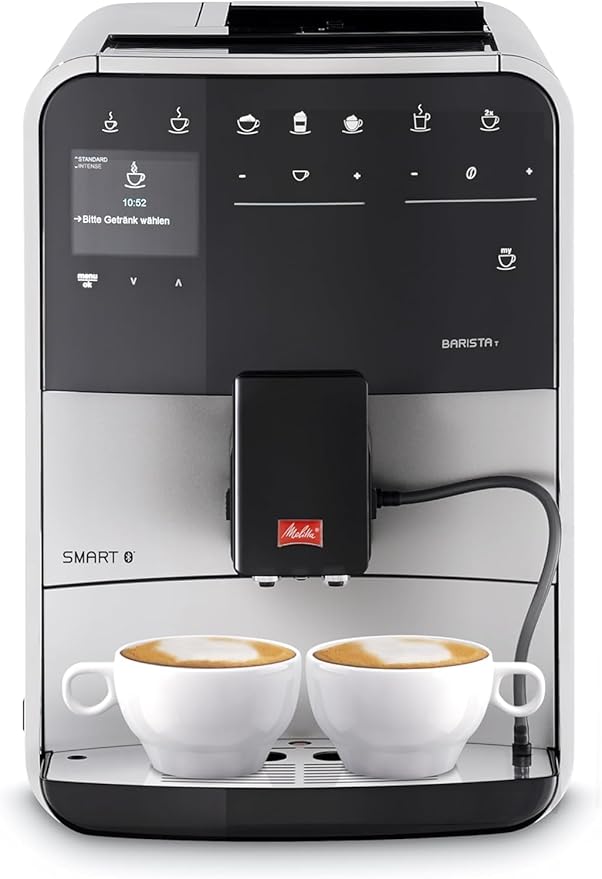 Melitta Barista T Smart F831-101, Cafetera Superautomática con Molinillo Silencioso, App Connect, Pantalla Táctil, 18 Recetas, 15 Bares, 1450 W, 1.8 litros, Acero inoxidable, Plata/Negro