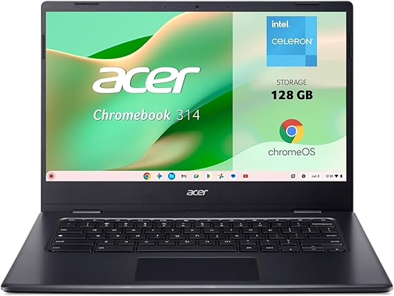 Acer Chromebook CBOA314 - Ordenador Portátil de Google 14" FullHD (Intel Celeron N4500, 4GB RAM, 128GB SSD, ChromeOS) Negro, QWERTY + 3 meses de Google AI Pro con Gemini Pro y 2TB de almacenamiento