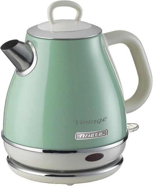 Ariete 2868/04 Hervidor 1 litro vintage, 2000 W, boquilla precisión, base 360º, resistencia oculta, indicador nivel agua, filtro metal, indicador encendido apagado, color verde