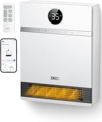 Dreo Inteligente Calefactor Bajo Consumo, Oscilación de 30°, 2000W Termoventilador Electrico, Calefactor Baño Pared, Termostato Ajustable, Control Remoto, 24H Temporizador, Instalación Sencilla, Alexa