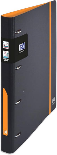 OXFORD Classeur à Anneaux European Binder For Students A4 Dos 30mm 4 Anneaux en D Couverture Polypro Expansé Bicolore Noir/Orange