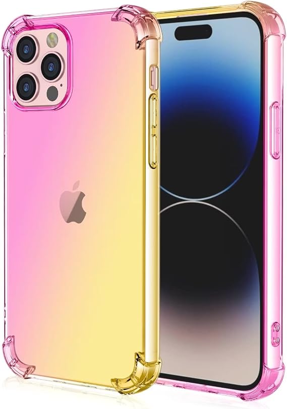 HONLEN Funda para iPhone 14 Pro Carcasa, (6.1" Inches) Gradiente Transparente TPU Silicona Case, Protección de Esquina Mejorada Cover Oro Rosado
