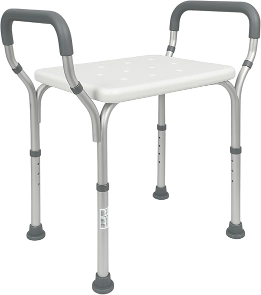 Mobiclinic®, Silla Ducha, Altura Regulable, Acueducto, Taburete Baño, Conteras Antideslizantes, con Reposabrazos, MAX. 100 kg, Aluminio, Blanco