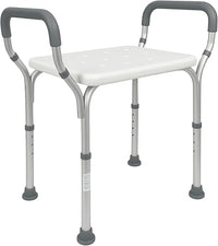 Mobiclinic®, Silla Ducha, Altura Regulable, Acueducto, Taburete Baño, Conteras Antideslizantes, con Reposabrazos, MAX. 100 kg, Aluminio, Blanco