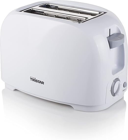 Tristar BR-1013 Tostadora para 2 rebanadas de pan, 2 ranuras cortas, 6 niveles de tostado, bandeja para migas extraíble, función de descongelar o recalentar, 800 W