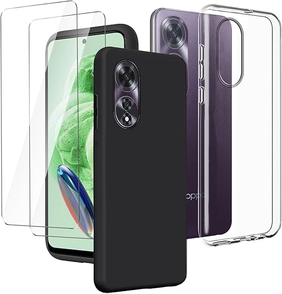 LYZXMY Funda para OPPO A60 (6.67") Transparente + Negro Carcasa + [2 Piezas] Vidrio Templado Película Protectora - Silicona TPU Suave Caso Case