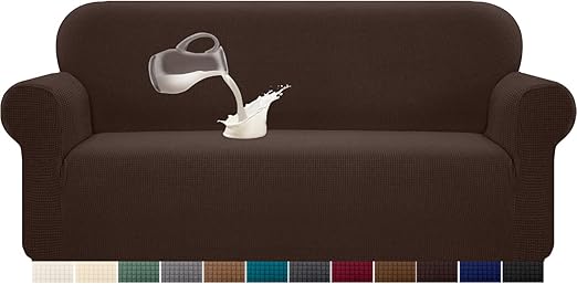 Granbest Funda de sofá elástica, resistente al agua, 1 unidad, de elastano, jacquard, elástica, con espuma antideslizante (3 plazas, chocolate)