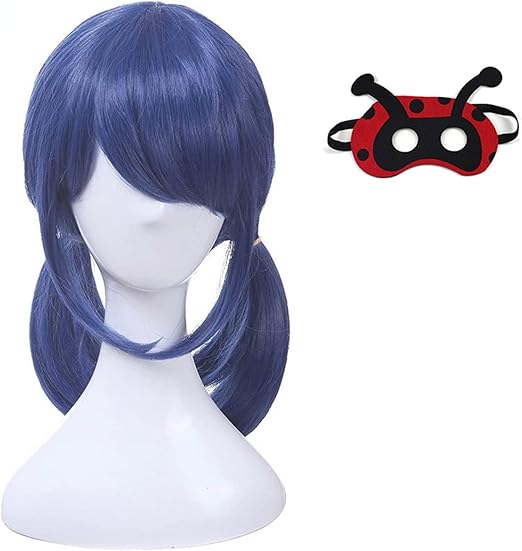 Ladybug Cosplay peluca con máscara Lady Bug peluca azul niña pelo largo Accesorios