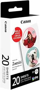 Canon Zink™ Pegatinas Fotográficas Circulares Precortadas (20 Hojas) - Imprime Fotos desde tu Móvil para Pegatinas Personalizadas