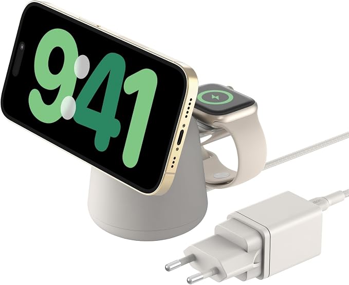 Belkin BoostCharge Pro Cargador Inalámbrico 2 en 1 Qi2 de 15 W - Arena