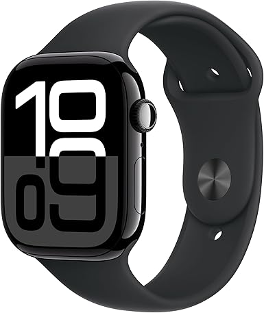 Apple Watch Series 10 [GPS, 46mm] - Caja de Aluminio Negro Brillante con Correa Deportiva Negro, M/L (Reacondicionado)