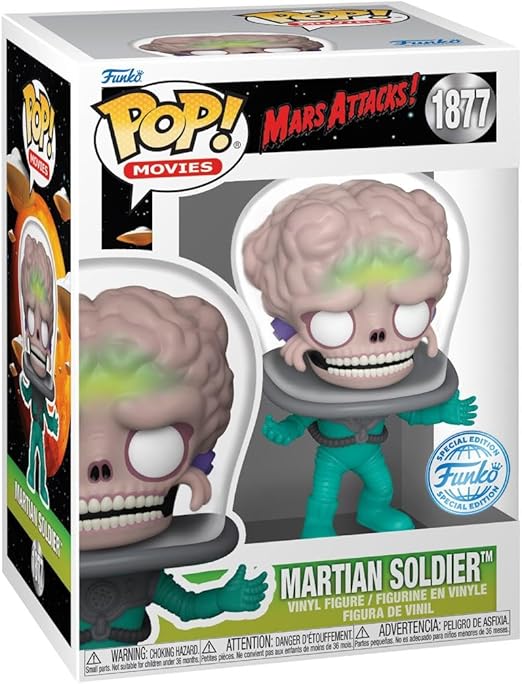 FUNKO Pop! Movies: Mars Attacks - Alien Soldier - 1/6 de Probabilidades de Obtener la RARA Variante Chase - Brilla en la Oscuridad - Mars Attacks Film - Figura de Vinilo Coleccionable