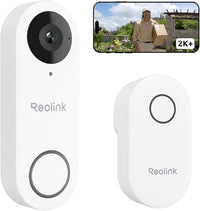 Reolink 2K+ Timbre Inalámbrico Exterior Impermeable, 5/2,4 GHz WiFi, 180°, Vista de 3:4 de Cabeza a Pies, Audio Bidireccional, Detección de Persona/Paquete, Video Doorbell WiFi (Blanco)