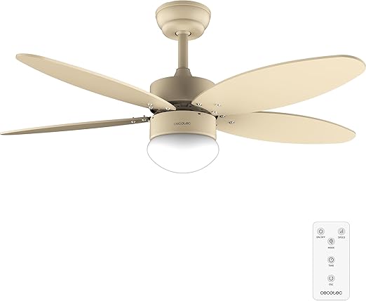 Cecotec Ventilador de Techo con Luz EnergySilence Aero 4260 Full SunLight de 40 W con motor DC y 42” con luz LED, Mando a distancia, Temporizador, 6 Velocidades y 5 Aspas Reversibles