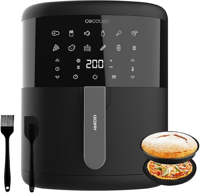 Cecotec Freidora de Aire de 6L sin Aceite con Accesorios Cecofry Bombastik 6000 Full, Air Fryer. 1700W, Tecnología PerfectCook, Regulación de Temperatura y Tiempo, Control Táctil, 12 Modos, Negro