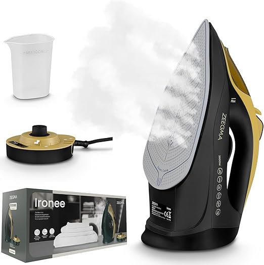 ZEEGMA IRONEE Plancha sin cable con Revestimiento Cerámico 2600W, Planchado Horizontal y Vertical a Vapor, Tanque 320 ml, Función Autolimpieza, Anti-Drip y Anti-Calc