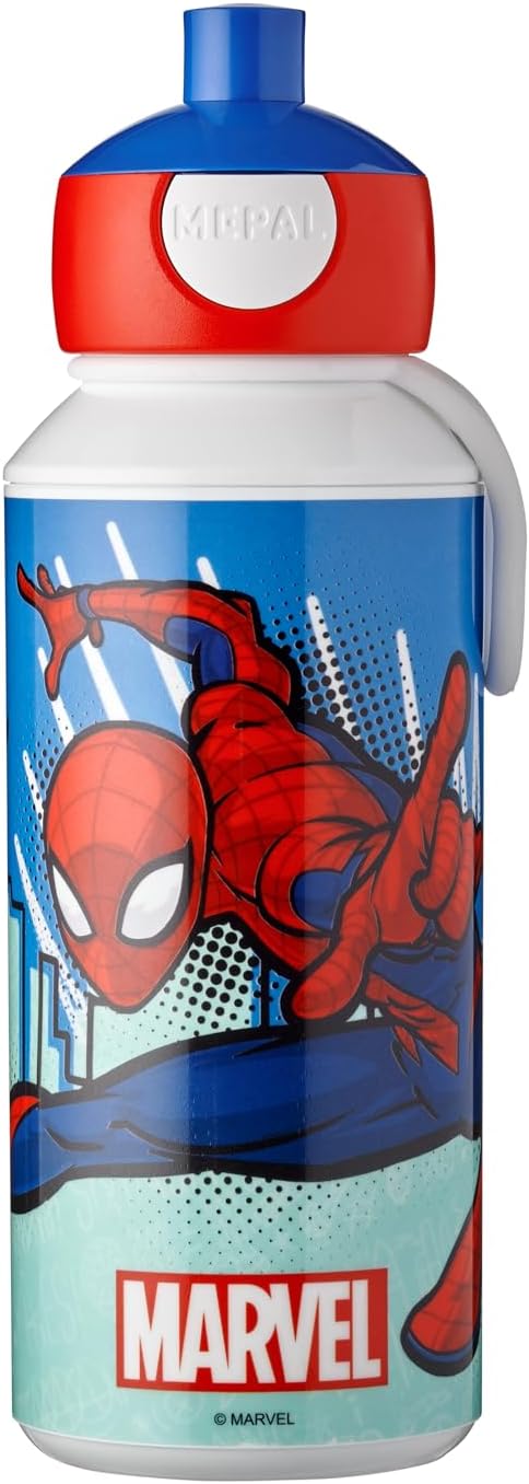 Mepal - Botella para Beber Campus Pop-up - Botella para Beber - Botella Agua a Prueba de Fugas para la Escuela - Sin BPA y apta para Lavavajillas - 400 ml - Spiderman