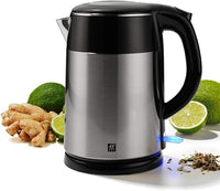 Thumbnail for Hervidor Eléctrico Zwilling con Indicador de nivel de agua, Apagado automático, Doble pared, Asa resistente al calor, Inalámbrico, Filtro de malla antical, Tapa con bisagra, Plateado y Negro