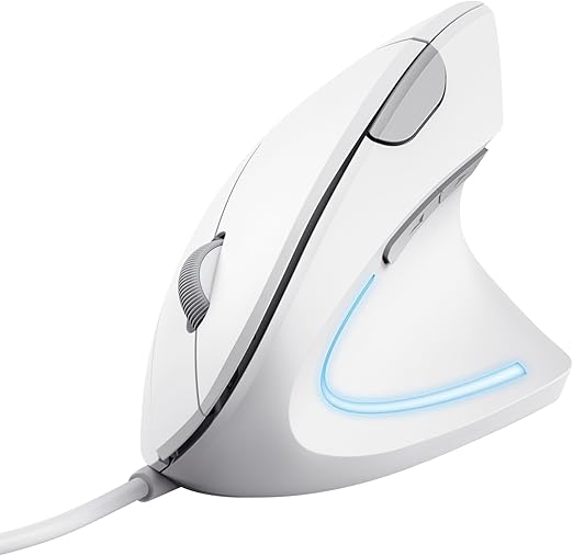 Trust Verto Ratón Vertical, Ratón Ergonómico Ligero, 1000/1600 dpi, Iluminación LED, Cable USB de 1,5 m, para Diestros, Sensor Óptico, PC, Ordenador, Laptop, Desktop, Mac - Blanco