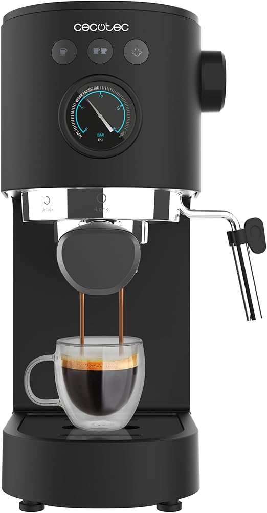 Cecotec Cafetera Express Cafelizzia Fast Pro. 1350 W, Thermoblock, ForceAroma de 20bars, Vaporizador Orientable, Brazo Doble, Bandeja Calienta Tazas, Depósito de Agua Extraíble