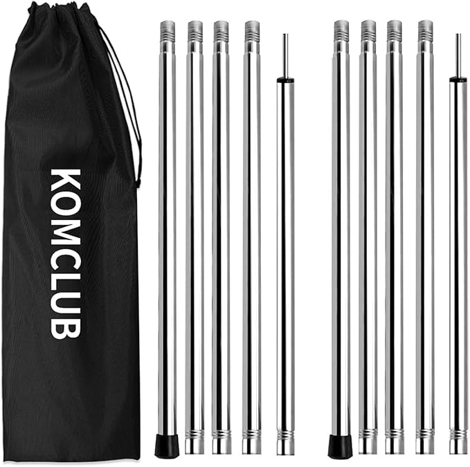 KOMCLUB Barras de Tienda de campaña,de aleación de Aluminio para Camping, Barras de Tienda de campaña, Barras de campaña Ligeras, Longitud Completa 200 cm, 2 Juegos con Bolsa de
