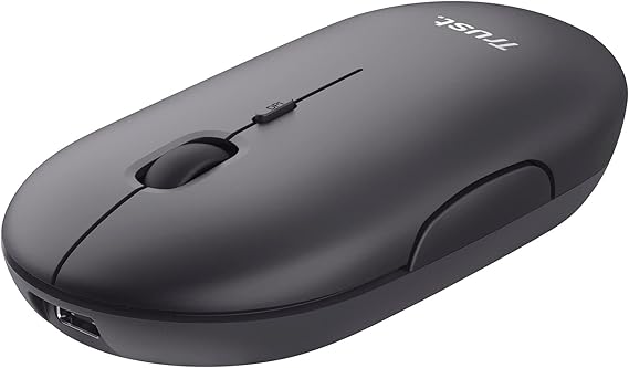 Trust Puck Ratón Inalámbrico Recargable, Bluetooth o 2.4 GHz con Microreceptor USB, PPP 800/1200/1600, Botones Silenciosos, Ergonómico, para Ordenador/Portátil/MacBook/PC/Mac/iPad/Tablet - Negro