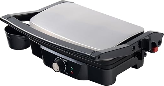 ARDES Parrilla Eléctrica de contacto Profesional 1500W Plancha Eléctrica para bocadillos y pan «piadina» Parrilla de contacto con Placas antiadherentes Grande Color Negro y Acero Modelo AR1S20