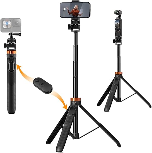 K&F Concept MS24 Selfie Stick Stativ, Handy Stativ Mit Abnehmbarer Fernbedienung, 175CM Beleuchtungsstativ, Kompatibel Mit Handy/Fülllicht/Sportkamera