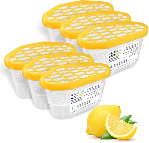 Aquafloow Deshumidificador 400 ml, Antihumedad Habitación 6 Piezas LEMON | Neutralizador de Olores, Absorbente de Humedad para Cocina, Armario, Baño, Estudio, Ropa