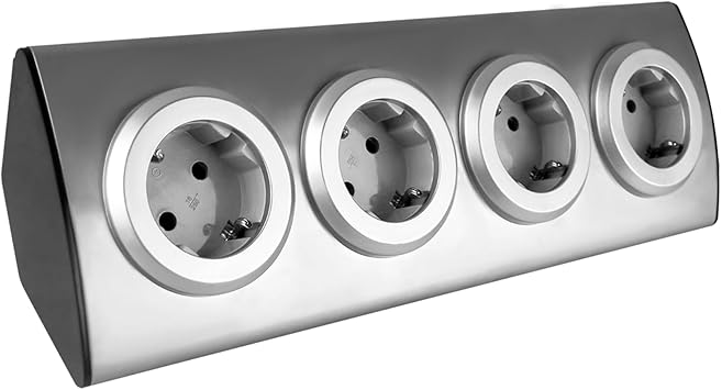 Miratic Enchufe Encimera Cocina de INOX Enchufe Multiple con Fijación por Velcro Regleta Enchufes Enchufes de Esquina Schuko Ideal para Instalar en Cocina y Oficina