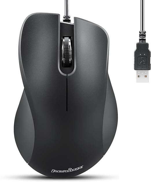 Perixx PERIMICE-221U Ratón USB ergonómico con Cable - Óptico con 1200 dpi - Cable de 1,5 Metros - Negro