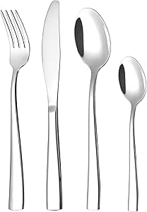 Otto Koning -Leipzig- Juego de cubiertos acero inoxidable 24 piezas, apto para lavavajillas. Cubertería moderna para 6 personas, con tenedor, cuchara, cuchillo y cuchara café.