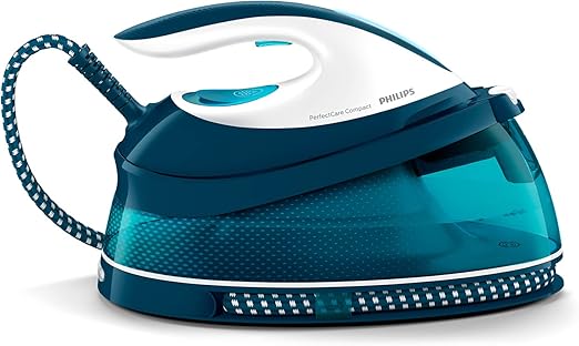 Philips PerfectCare Plancha Generadora de Vapor Compacta - Tecnología OptimalTEMP, 6.5 Bares, Golpe de Vapor 400 g, 120 g/min, Autoapagado, Tamaño Compacto, Suela Special, Color Azul (GC7844/20)