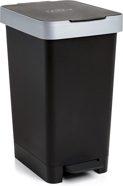 Tatay Cubo de Basura Cocina con Pedal Smart 25L | Diseño Compacto y Funcional | Uso Interior y Exterior | Compatible con Bolsas de 30L | Plástico Resistente Libre de BPA | 26x36x47cm, Negro