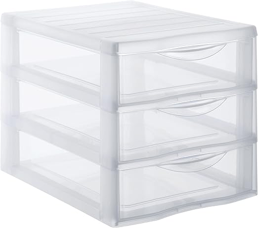 SUNDIS Orgamix, cassettiera plastica, 3 cassetti A4 Trasparenti, Altezza 25,5 cm, impilabile, Ideale per l'archiviazione in Ufficio, lezioni, Documenti, Materiale di consumo