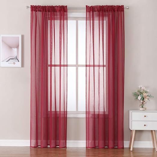 MIULEE Cortinas Habitacion Visillos Cortina Translucida de Dormitorio Moderno Ventana Visillo Salón para Cuarto Comedor Cocina Dormitoiro 2 Piezas 140x215cm Rojo