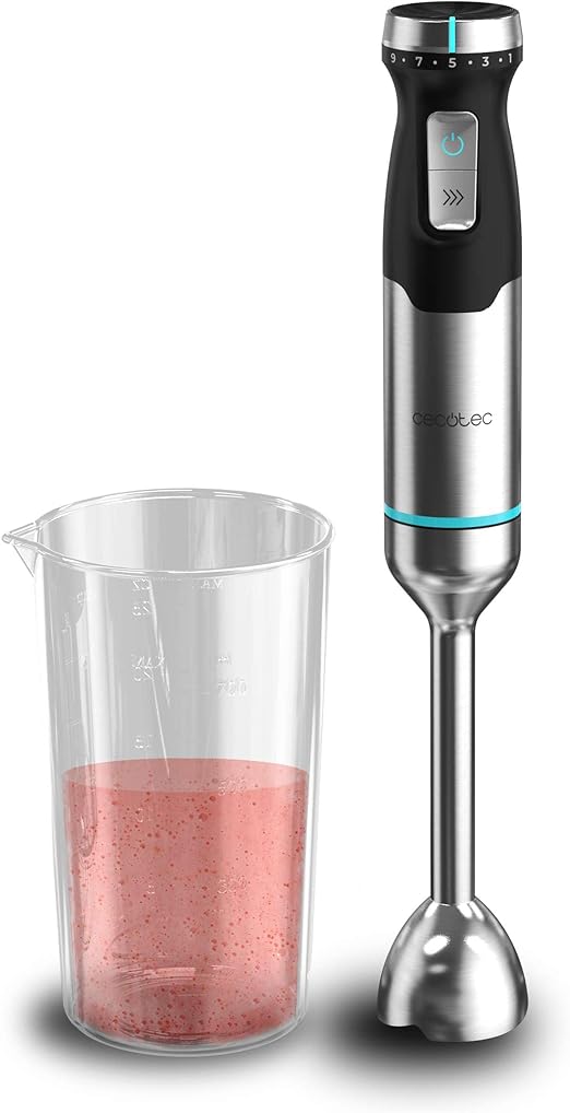 Cecotec Batidora de Mano Power Pulsar 2300MAX. 2300W Potencia Máxima, Cuchillas De 4 Hojas de Acero Inox, Pie XL, Campana Antisalpicaduras, Incluye Vaso 700ml sin tapa.