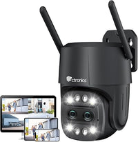 Ctronics Zoom Híbrido 6X Cámara Vigilancia WiFi Exterior con Doble Lente, Camara Seguridad Exterior, Seguimiento Zoom Automático, Detección Humano, Visión Nocturna en Color, Audio Bidireccional, IP66