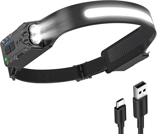 Diboniur Stirnlampe LED Wiederaufladbar 340° con 8 Modi