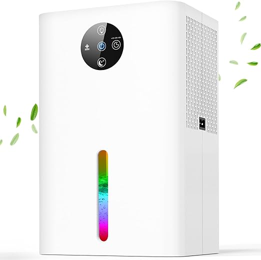 Deshumidificador 1.8LML,Deshumidificadores Electrico Portátil,Silencioso,Descongelación Automática,Apagado Automático,7 Colores Luz,Deshumidificador para el Hogar.